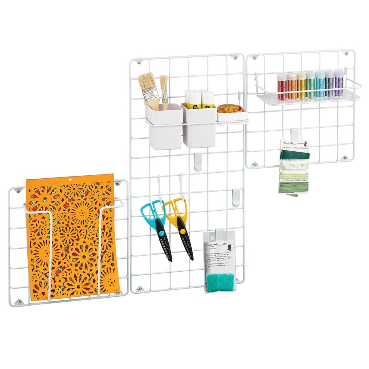 mDesign Metal Grid Modular Hanging Storage Organizer - Set of 3